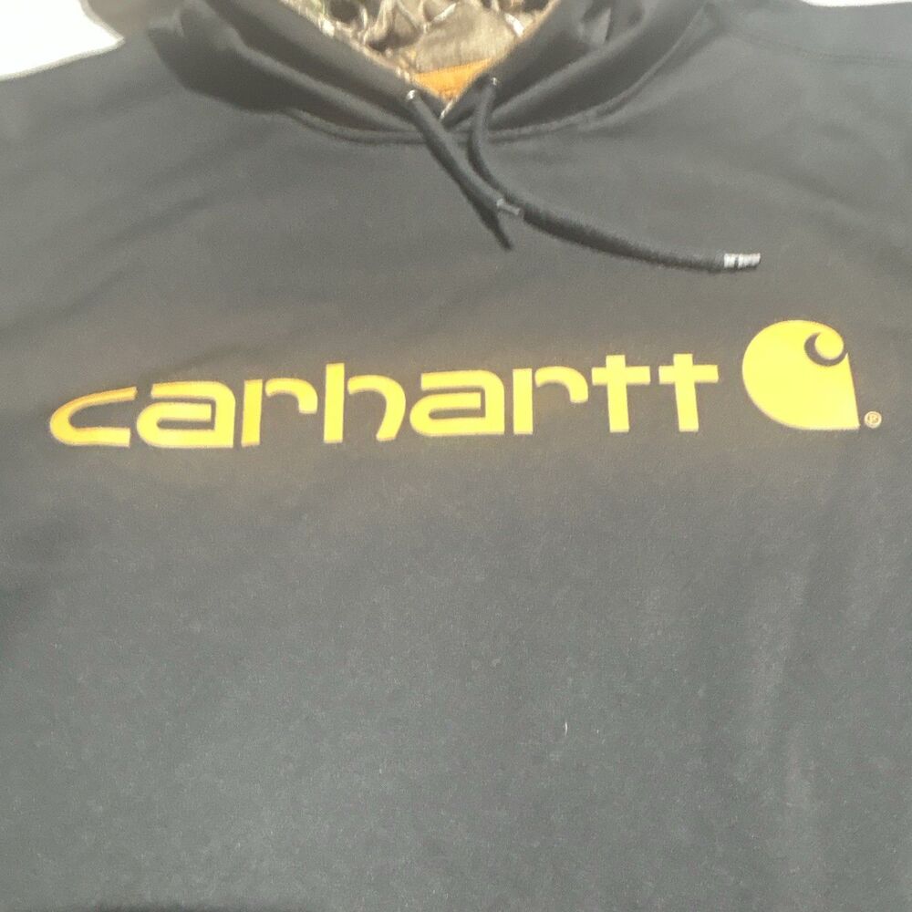 Carhartt Force Extremes Men Medium Black Yellow Logo Camo Line Hoodie Sweatshirt - Picture 3 of 7